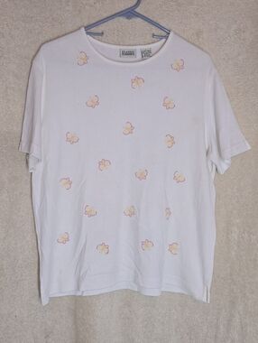 Classic Elements Girls Size L(14-16) White T Shirt Butterflies